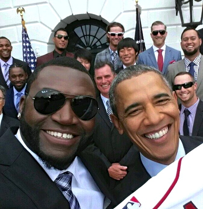 Big Papi snaps a 'selfie' with the President, who invited the Red Sox to the White House April 1